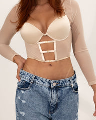 Vista previa del color BEIGE del producto Crop Top Manga Larga con Transparencias
