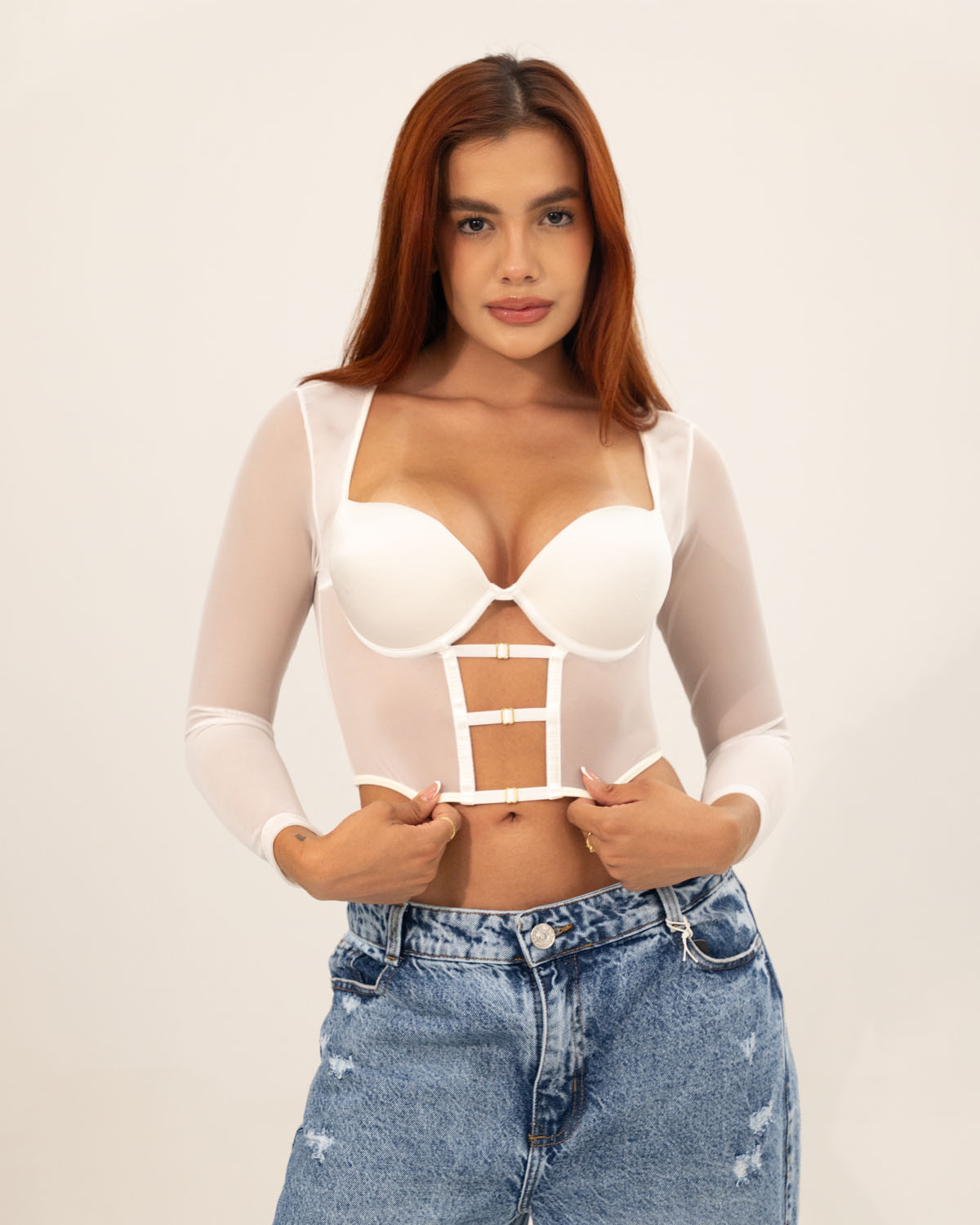 Crop Top Manga Larga con Transparencias