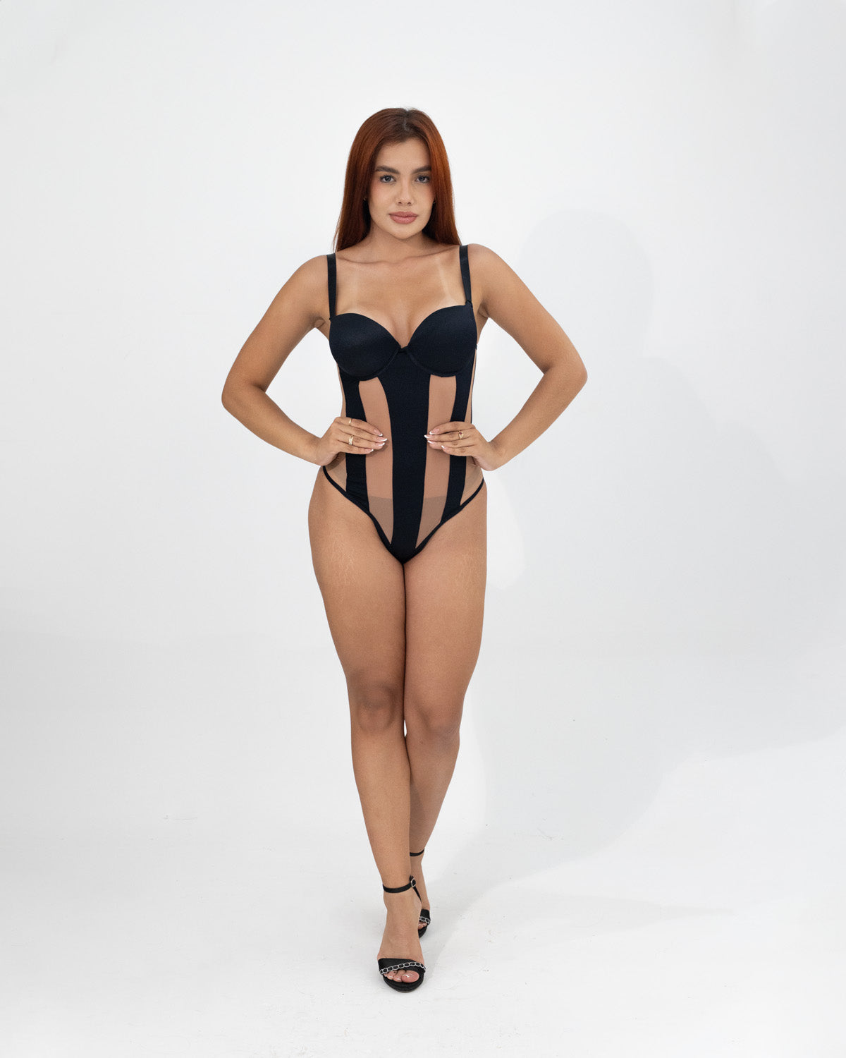 Body Negro con Transparencias Nude