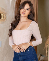 Vista previa del color BEIGE del producto Crop top Manga de Estilo