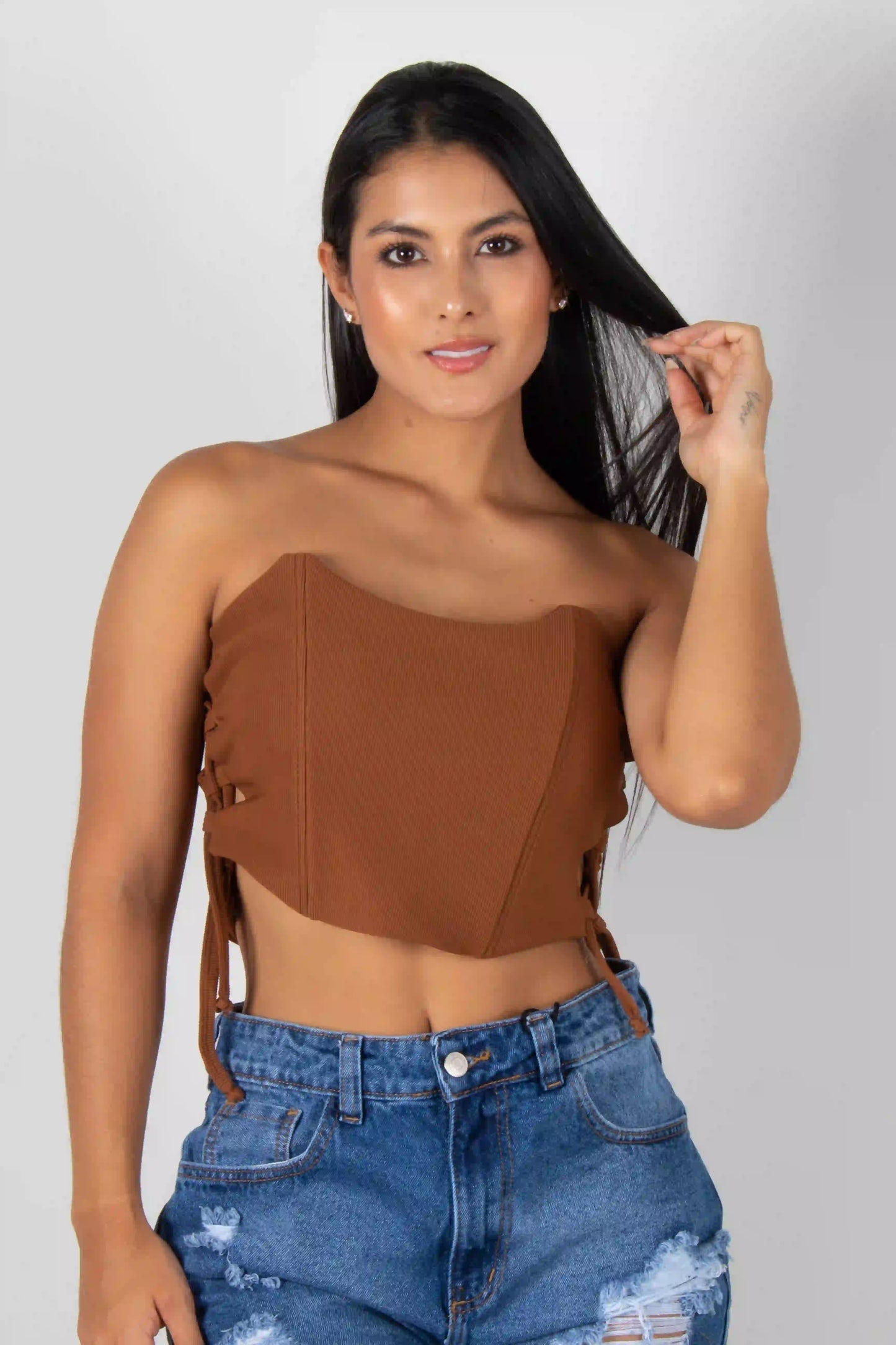 Blusa Estilo Corset con Ajuste Lateral