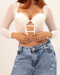 Vista previa del color BLANCO del producto Crop Top Manga Larga con Transparencias