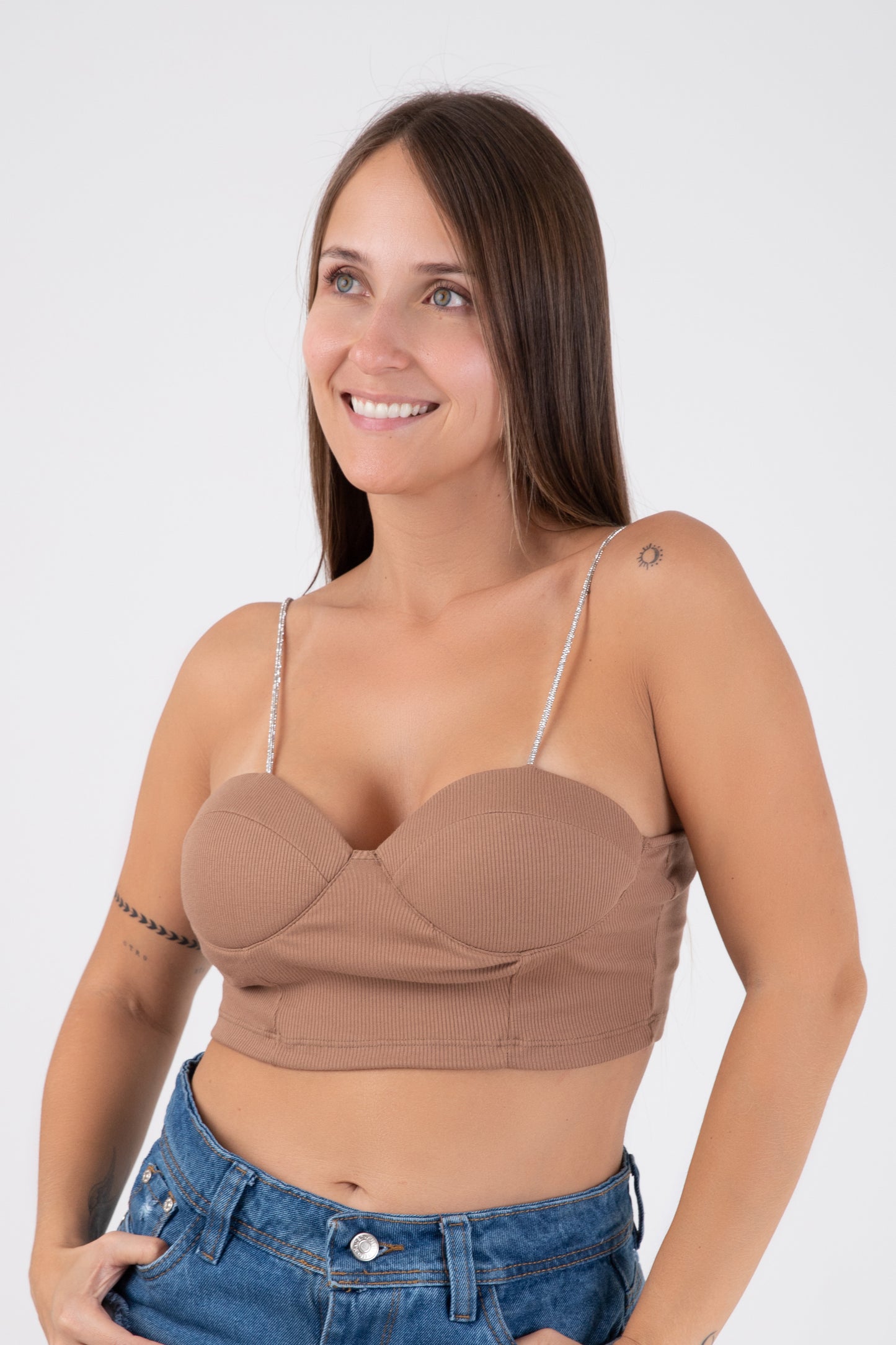 Crop Top Bustier con Brillos