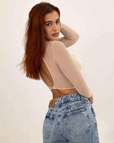 Crop Top Manga Larga con Transparencias imagen 5
