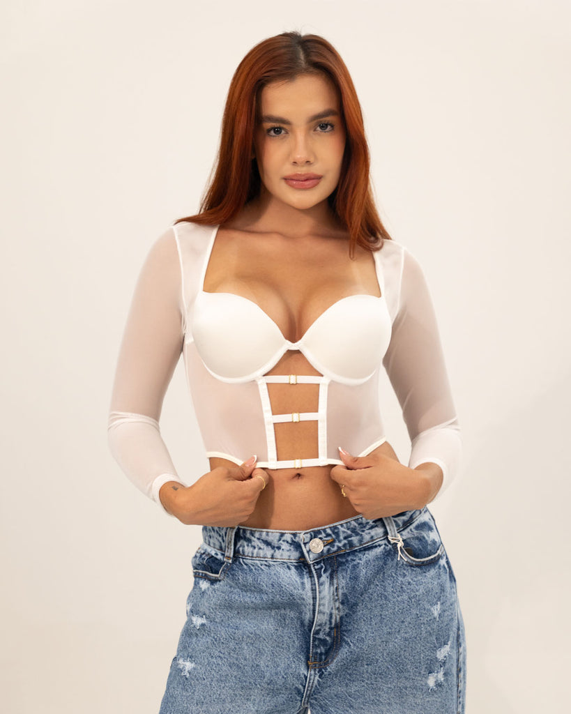Crop Top Manga Larga con Transparencias