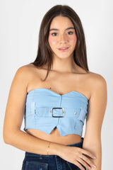 BLUSA TIPO CROPTOP STRAPLESS CON CORREA DE DECORACION