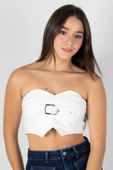 BLUSA TIPO CROPTOP STRAPLESS CON CORREA DE DECORACION