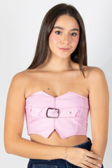 BLUSA TIPO CROPTOP STRAPLESS CON CORREA DE DECORACION