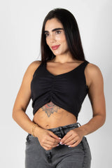 CROP TOP TIPO ESQUELETO CON RECOGIDO DECORATIVO