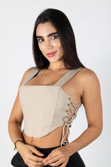 CROP TOP TIPO CORSET CON AJUSTE LATERAL