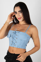 CROP TOP TIPO CORSET CON AJUSTE DELANTERO