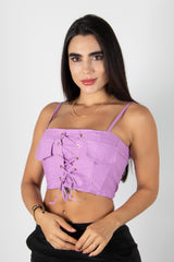 CROP TOP TIPO CORSET CON AJUSTE DELANTERO