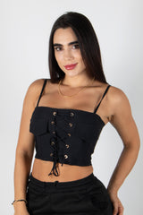 CROP TOP TIPO CORSET CON AJUSTE DELANTERO