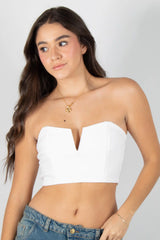 BLUSA TIPO CROP TOP STRAPLESS CON TIRA DE AJUSTE POSTERIOR