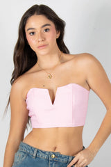 BLUSA TIPO CROP TOP STRAPLESS CON TIRA DE AJUSTE POSTERIOR