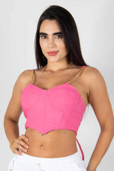 BLUSA TIPO CORSET CON AJUSTE POSTERIOR Y TIRAS DE DECORACION