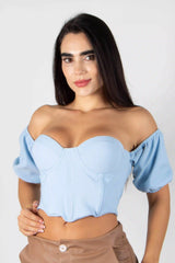 BLUSA TIPO CORSET STRAPLESS CON COPAS