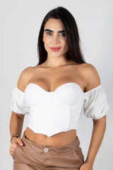 BLUSA TIPO CORSET STRAPLESS CON COPAS