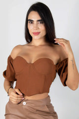 BLUSA TIPO CORSET STRAPLESS CON COPAS