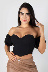 BLUSA TIPO CORSET STRAPLESS CON COPAS