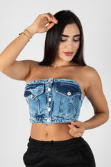 CROP TOP STRAPLESS EN DENIM