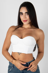 CROP TOP STRAPLESS CON COPAS Y AJUSTE POSTERIOR