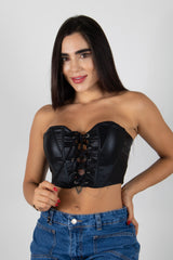 CROP TOP STRAPLES TIPO CORSET EN CUERINA