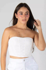 BLUSA TIPO CROP TOP STRAPLES CON CREMALLERA POSTERIOR