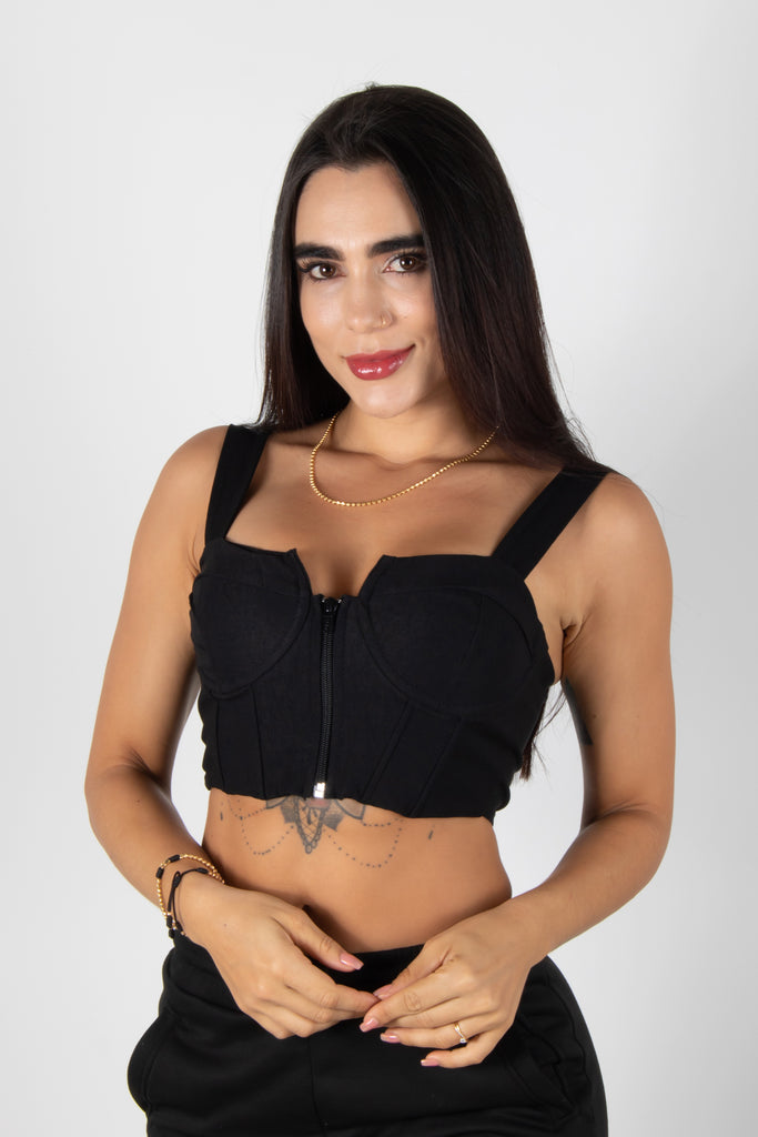 CROP TOP DE COPAS Y CREMALLERA DELANTERA