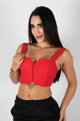 CROP TOP DE COPAS Y CREMALLERA DELANTERA