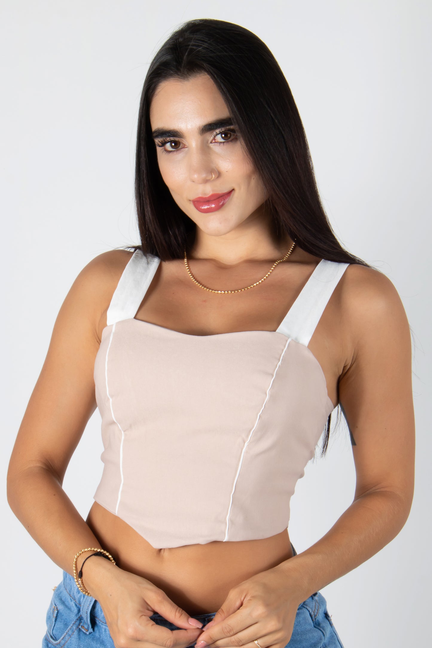 CROP TOP TIPO CORSET CON CREMALLERA POSTERIOR