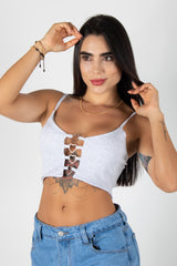 crop top con apliques de corazón