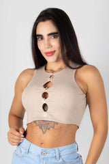 BLUSA TIPO CROP TOP SIN MANGAS CON APLIQUES