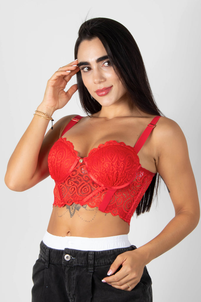Crop top tipo corset en encaje