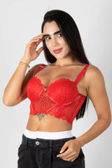 Crop top tipo corset en encaje