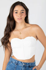 BLUSA TIPO CORSET STRAPLESS CON TIRA DE AJUSTE POSTERIOR