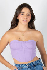 BLUSA TIPO CORSET STRAPLESS CON TIRA DE AJUSTE POSTERIOR