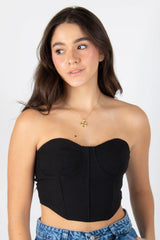 BLUSA TIPO CORSET STRAPLESS CON TIRA DE AJUSTE POSTERIOR