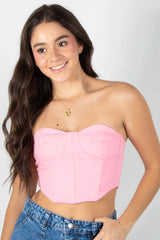 BLUSA TIPO CORSET STRAPLESS CON TIRA DE AJUSTE POSTERIOR