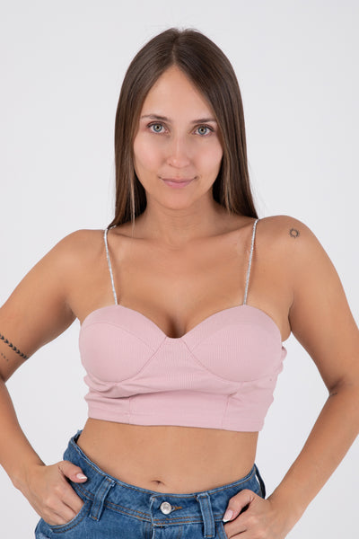 Crop Top Bustier con Brillos