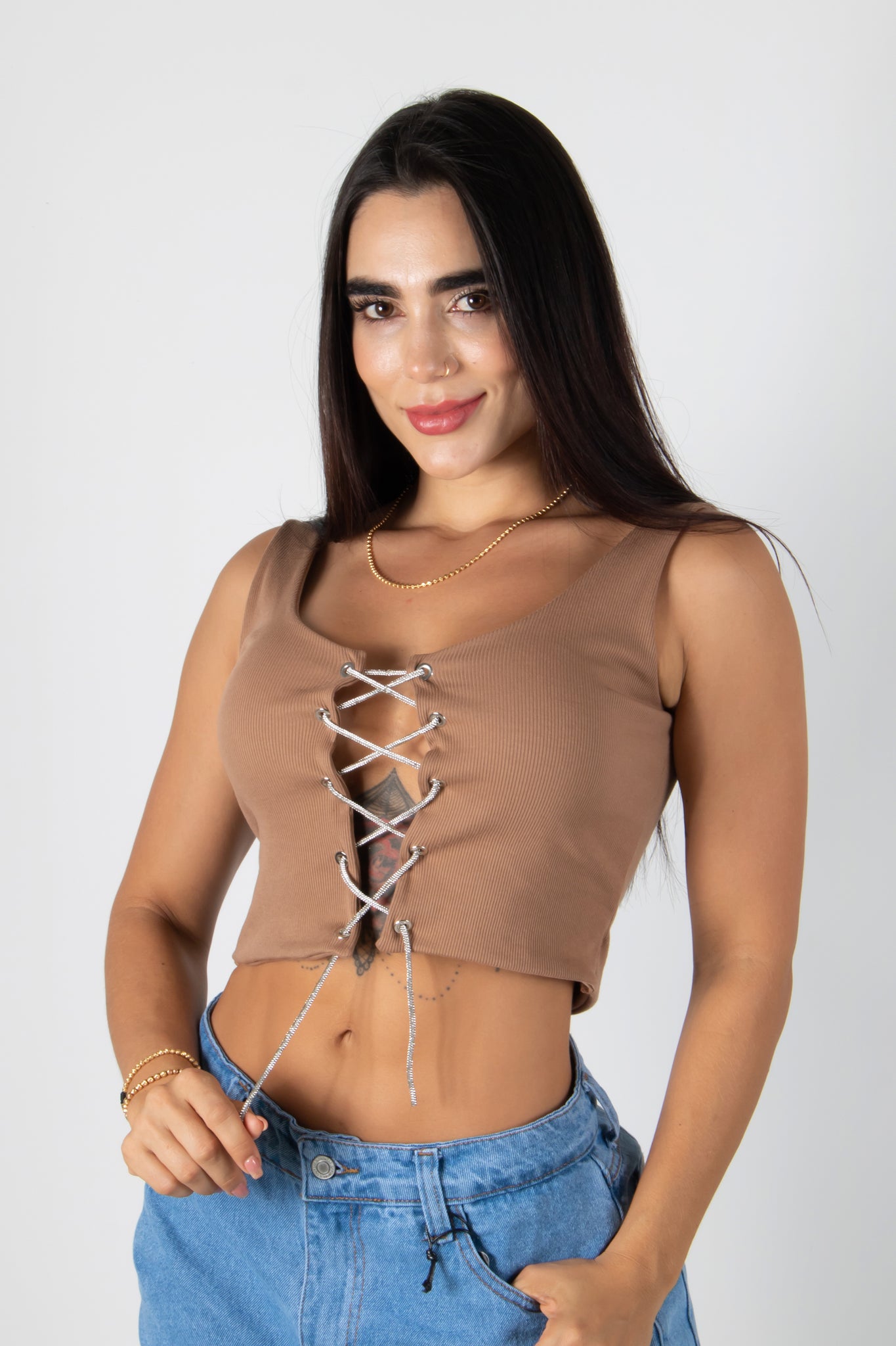 Crop Top con Cordones Cruzados AGUAMARINA – Aguamarina Colombia
