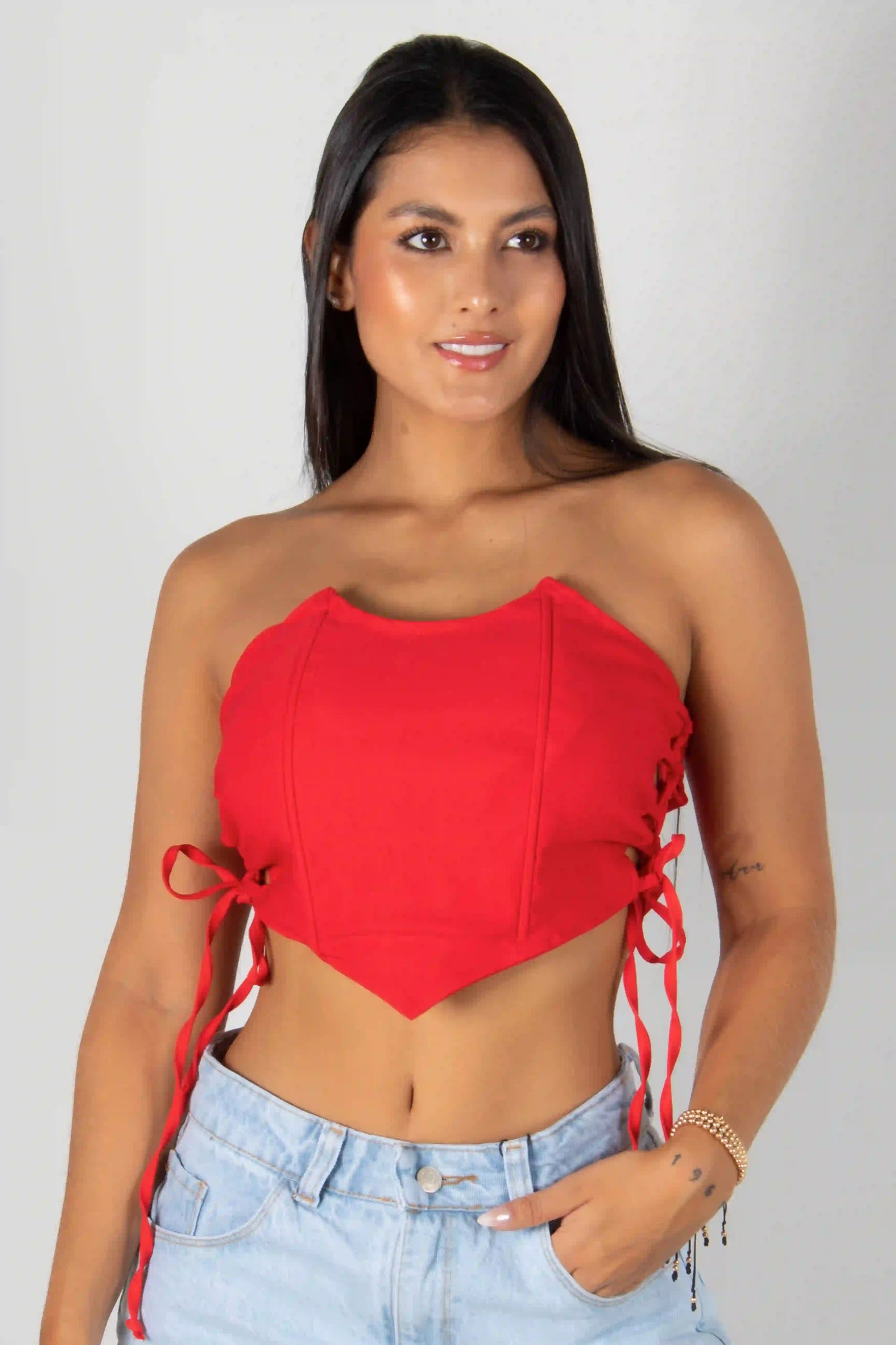 BLUSA TIPO CORSET CON AJUSTES LATERALES