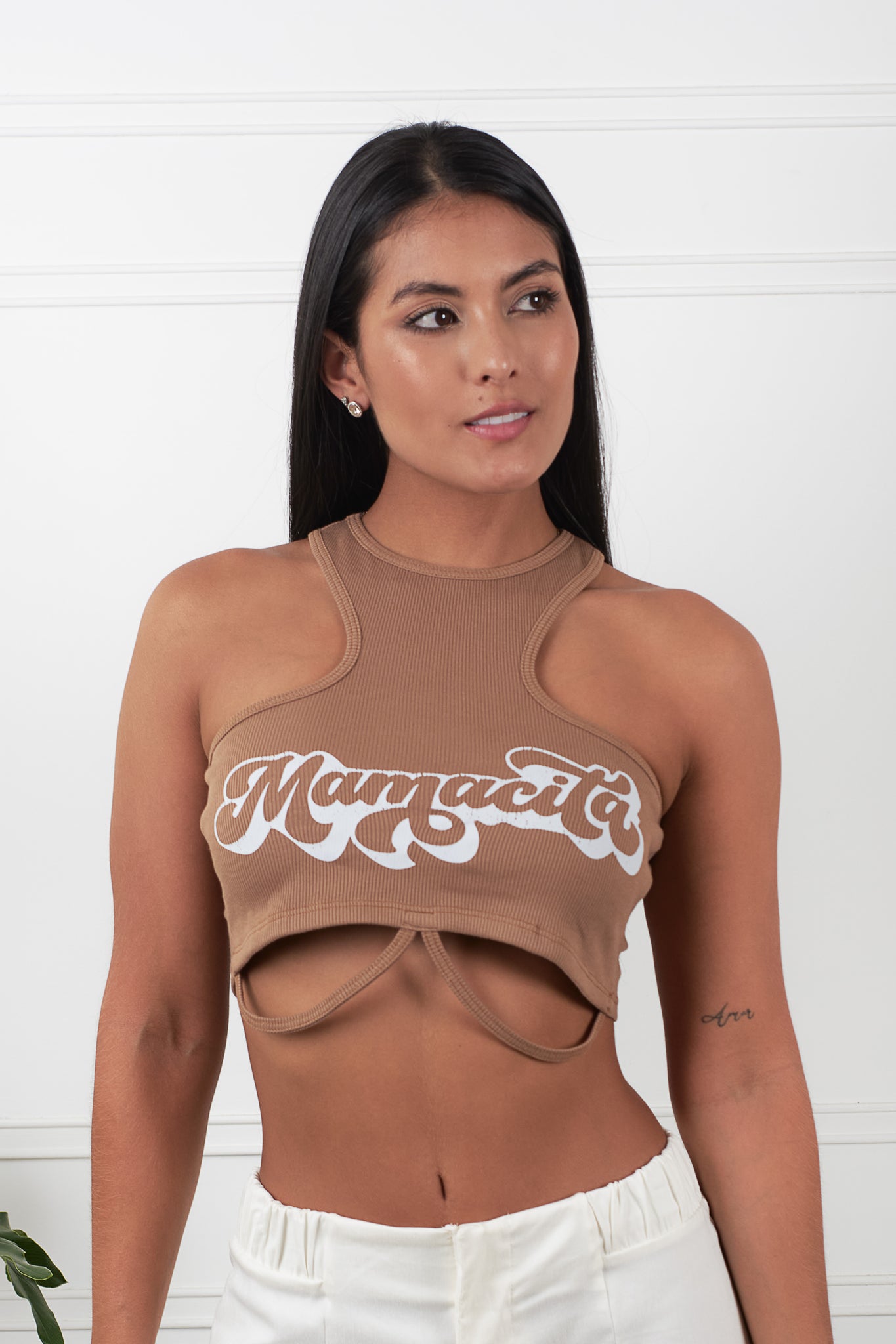 Crop top tipo halter con estampado – Aguamarina Colombia