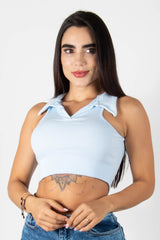 Crop top tipo polo manga sisa