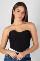 BLUSA STRAPLES TIPO CORSET CON CREMALLERA CON MALLATEX