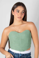 BLUSA STRAPLES TIPO CORSET CON CREMALLERA CON MALLATEX