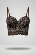 Corset Andrea para mujer corto en encaje con copas estructuradas, varillas y tirantes delgados ajustables.
