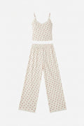 Pijama Ingri para mujer de dos piezas con top de tirantes delgados y pantalón largo holgado con estampado integral.
