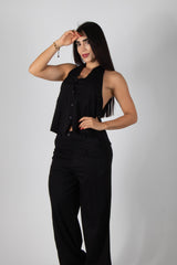 CONJUNTO DE TOP CON ESCOTE EN LA ESPALDA Y PANTALON