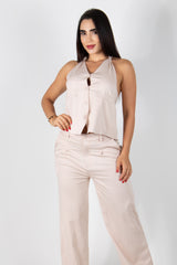 CONJUNTO DE TOP CON ESCOTE EN LA ESPALDA Y PANTALON